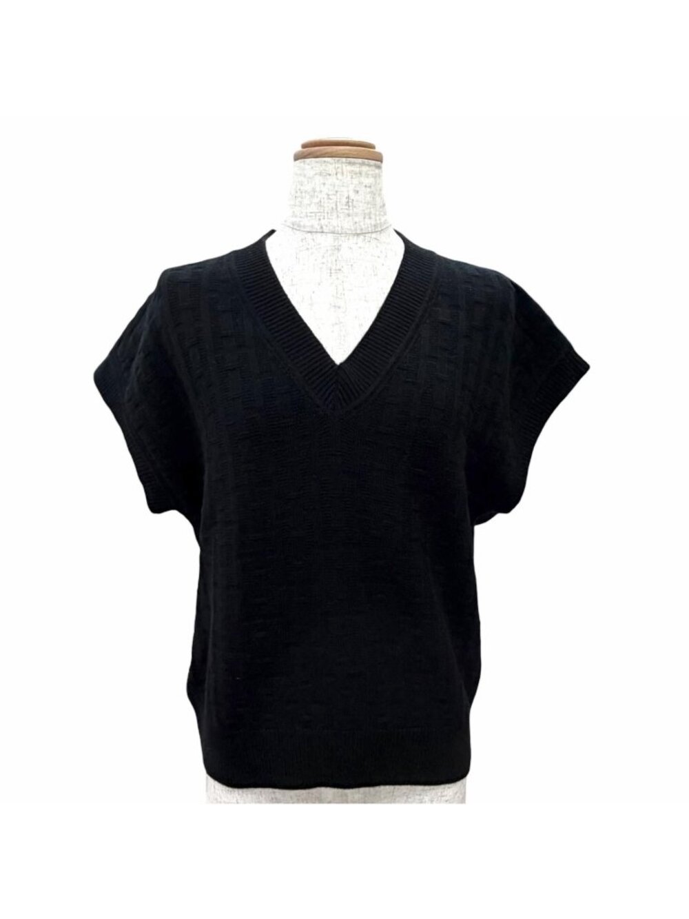 Hermes Wool 100% H Motif V-neck Pullover Knit Vest Black 34